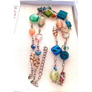 Crown Tafari  Glass Multicolor Beaded Necklace With Adjustable Chain & Lobster
